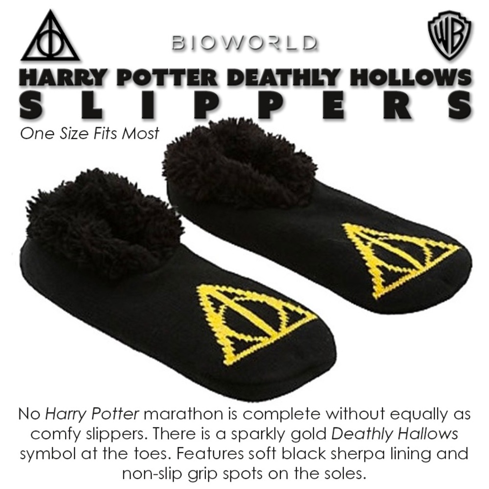 Harry Potter Deathly Hallows Slippers by Bioworld Warner Brothers NEW